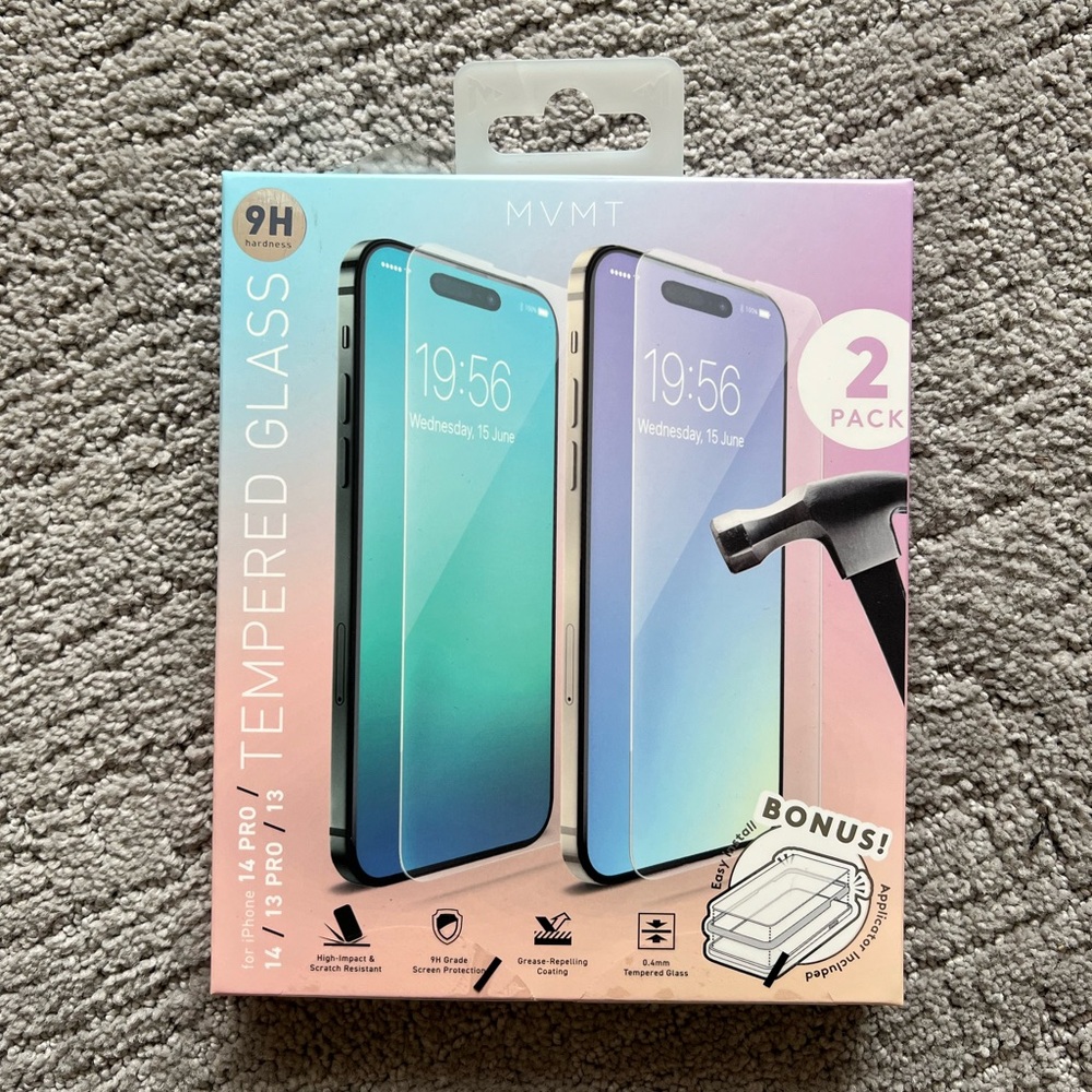 MVMT Tempered Glass Screen Protector for iPhone 14 Pro/14/13 Pro/13 - 2 Pack